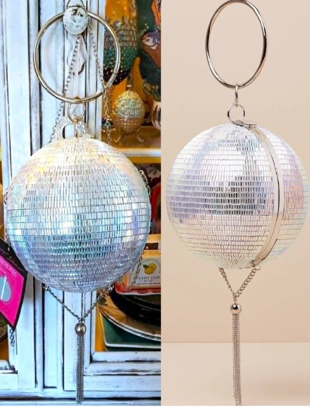 Betsey Johnson Kitsch Crossbody Glass Disco Ball Dancing Queen Bracelet Handbag
